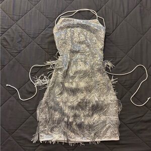 Silver Sequin Fringe Dress